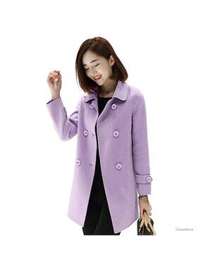 Double Breasted Wool Blend Pea Coat Long Sleeve Winter Jacket